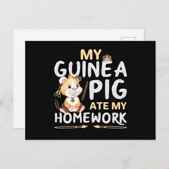 Cute Guinea Pig Ate My Homework Postcard (Front/Back)