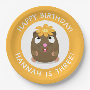 Cute guinea pig cartoon personalised birthday paper plate
