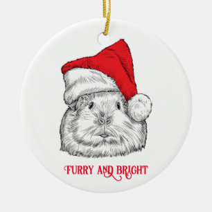 Cute Guinea Pig & dog with Christmas hat Ceramic Ornament