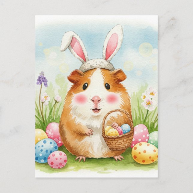 Cute Guinea pig Easter Eggs Postcard (Front)