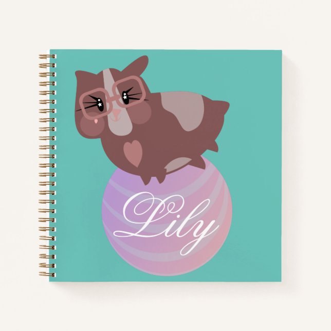 Cute Guinea Pig Fitness Exercise Ball Stars Name Notebook (Front)