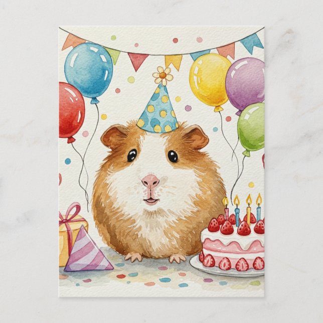 Cute Guinea pig Happy Birthday Postcard (Front)