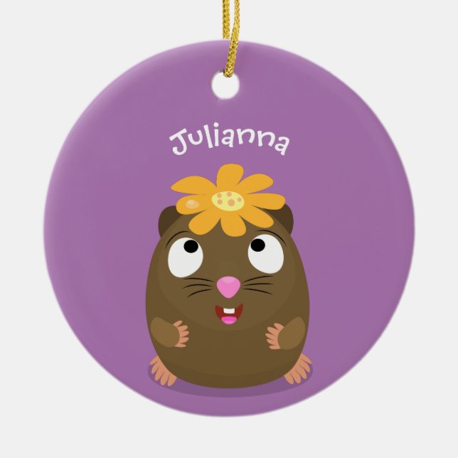Cute guinea pig happy cartoon illustration ceramic ornament (Front)