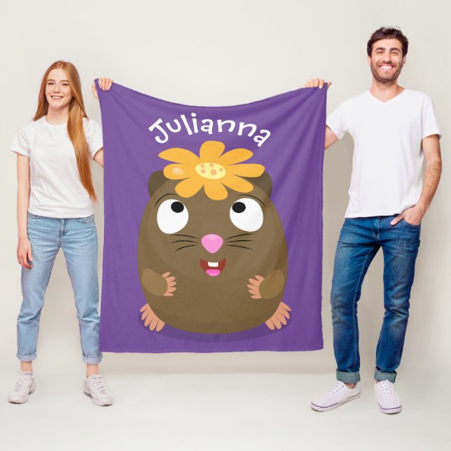 Cute guinea pig happy cartoon illustration fleece blanket (In Situ)