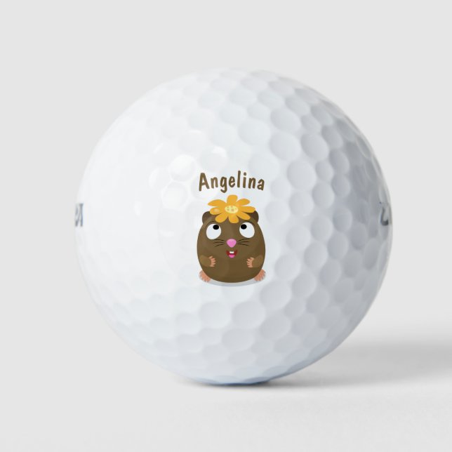 Cute guinea pig happy cartoon illustration golf balls (Front)
