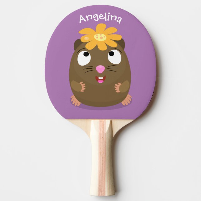 Cute guinea pig happy cartoon illustration ping pong paddle (Front)