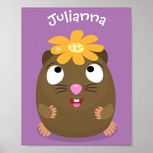 Cute guinea pig happy cartoon illustration poster
