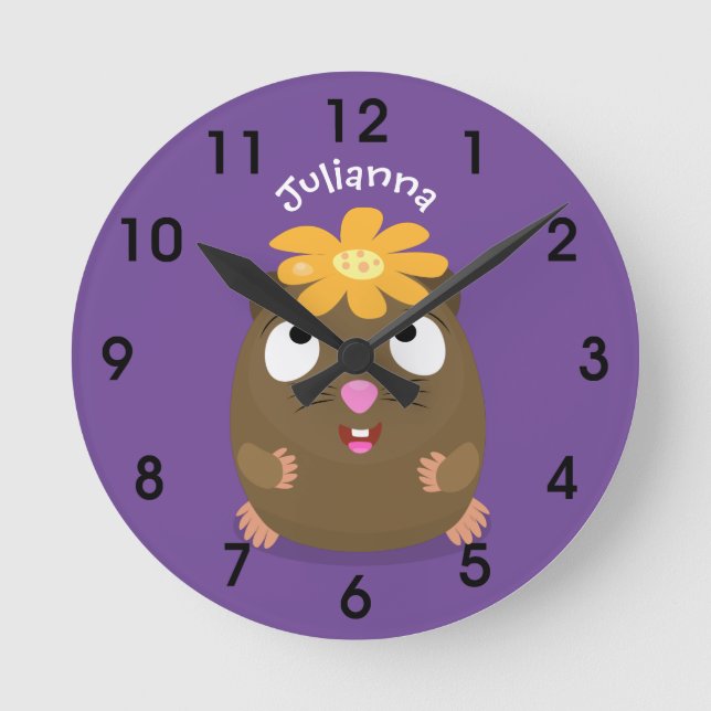 Cute guinea pig happy cartoon illustration round clock (Front)