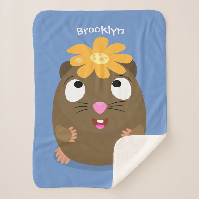 Cute guinea pig happy cartoon illustration  sherpa blanket (Front)