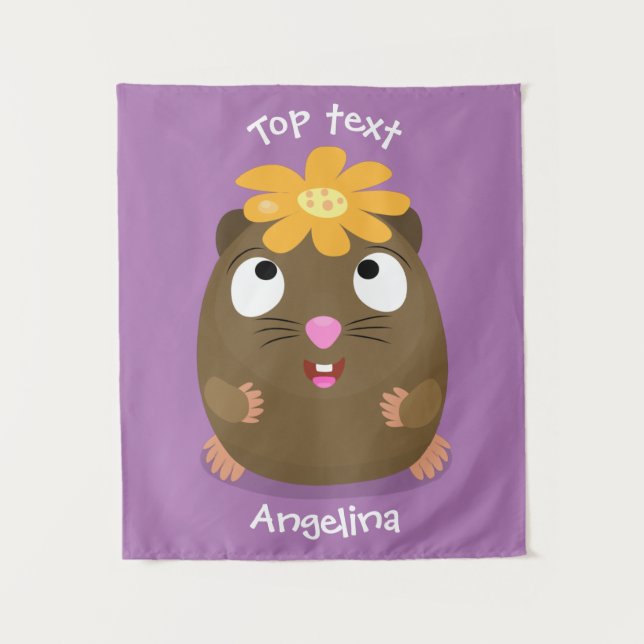 Cute guinea pig happy cartoon illustration tapestry (Front)