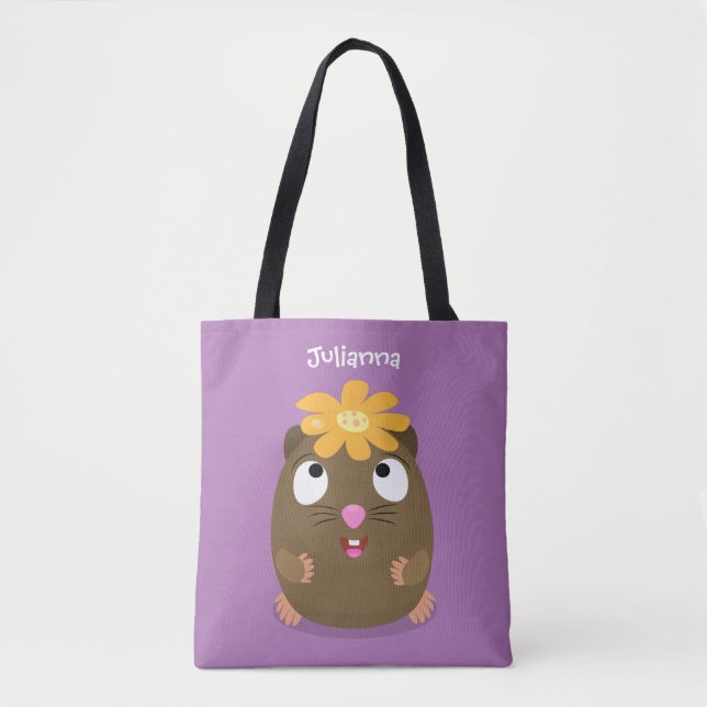 Cute guinea pig happy cartoon illustration tote bag (Front)