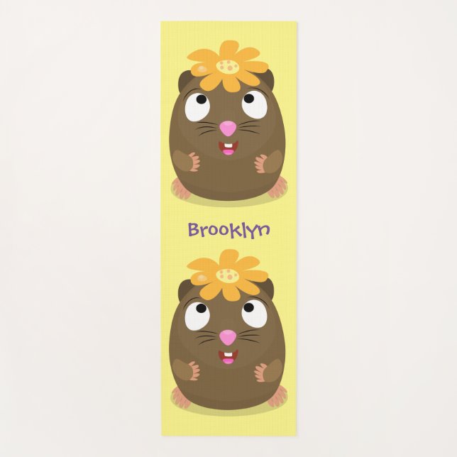 Cute guinea pig happy cartoon illustration yoga mat (Front)