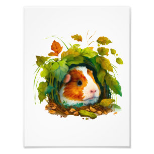 Cute Guinea Pig Hiding in the Bushes Photo Print