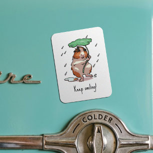 Cute Guinea Pig Keep Smiling Rain Dancing Cartoon Magnet