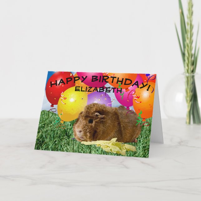 Cute Guinea Pig Party Balloons Child's Custom Card (Front)