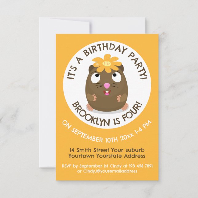 Cute guinea pig personalised cartoon invitation (Front)