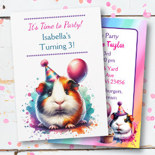Cute Guinea Pig Themed Girl's Birthday Party Invitation