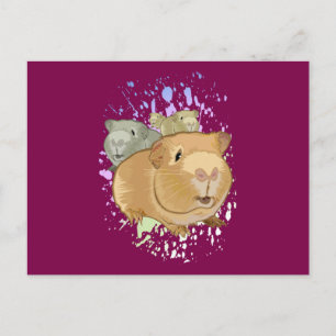 Cute Guinea Pig Trio Dark Magenta Bold Aesthetic Postcard