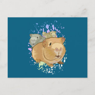 Cute Guinea Pig Trio Teal Blue Aesthetic Postcard