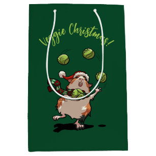 Cute Guinea Pig Veggie Christmas! Sprout Juggler Medium Gift Bag