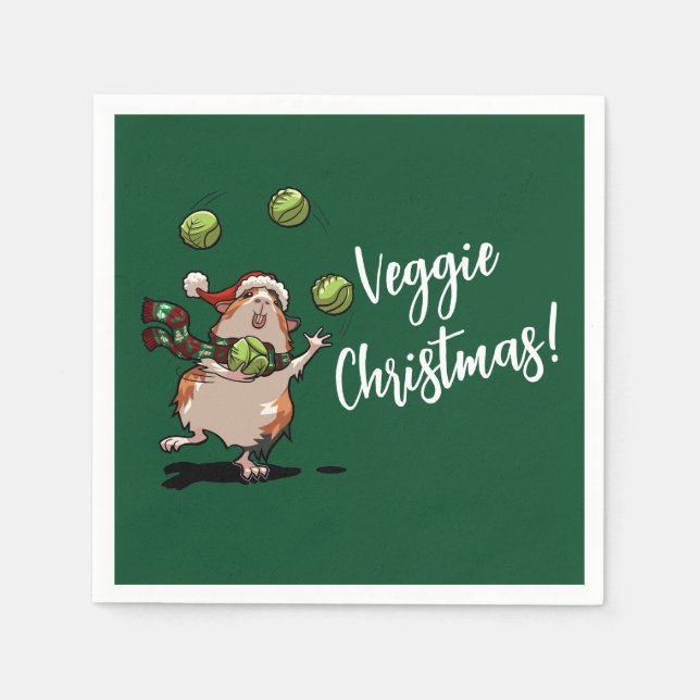 Cute Guinea Pig Veggie Christmas! Sprout Juggler Napkin (Front)