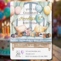 Cute Guinea Pig Watercolor Birthday Party