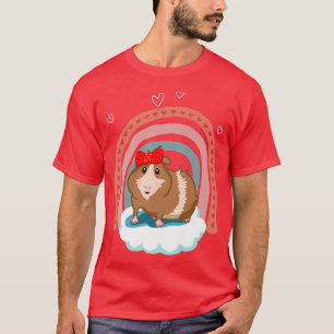 Cute guinea pig with bow and boho rainbow gift T-Shirt