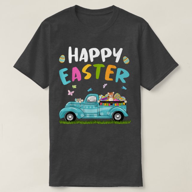 Cute Guinea Pig With Bunny Ears Egg Hunting Truck  T-Shirt (Design Front)