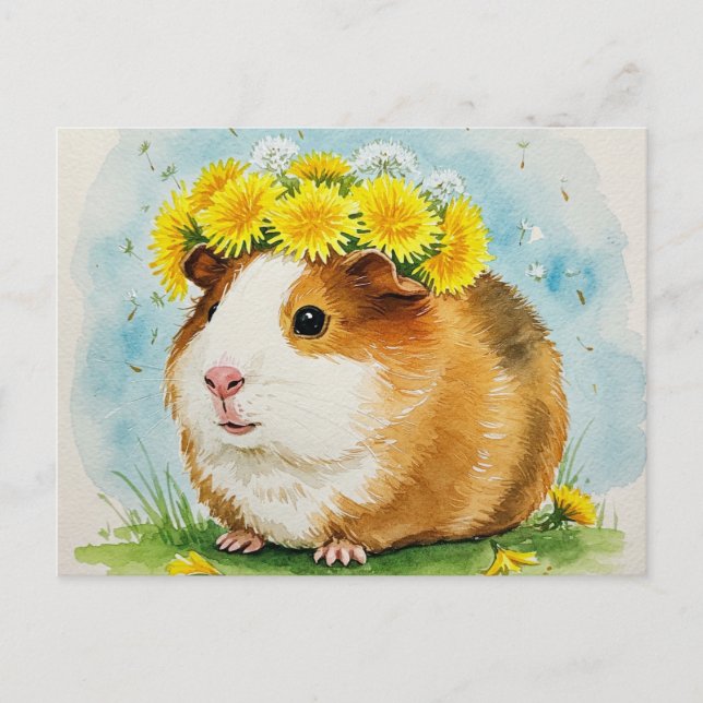 Cute Guinea pig with Dandelions Postcard (Front)