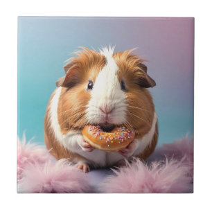 Cute Guinea Pig With Doughnut Pastel Gradient  Ceramic Tile