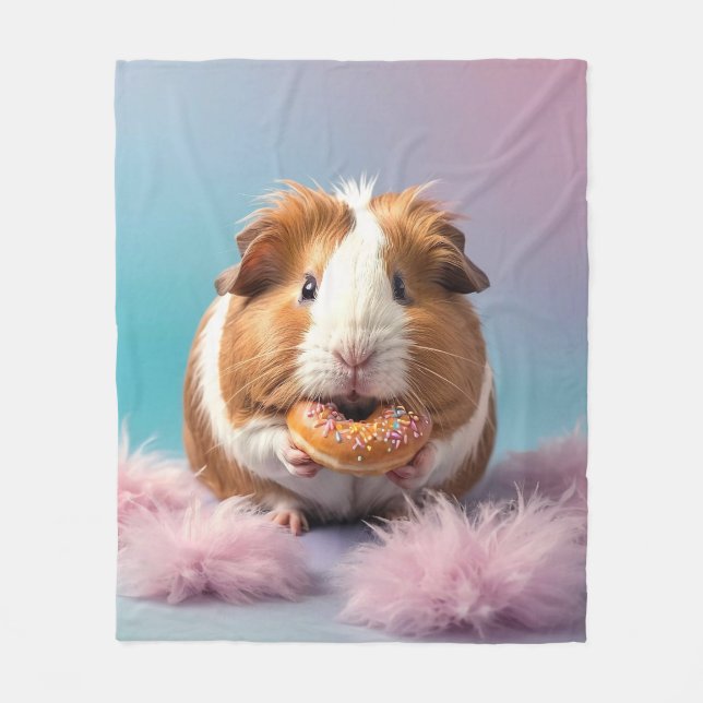 Cute Guinea Pig With Doughnut Pastel Gradient  Fleece Blanket (Front)