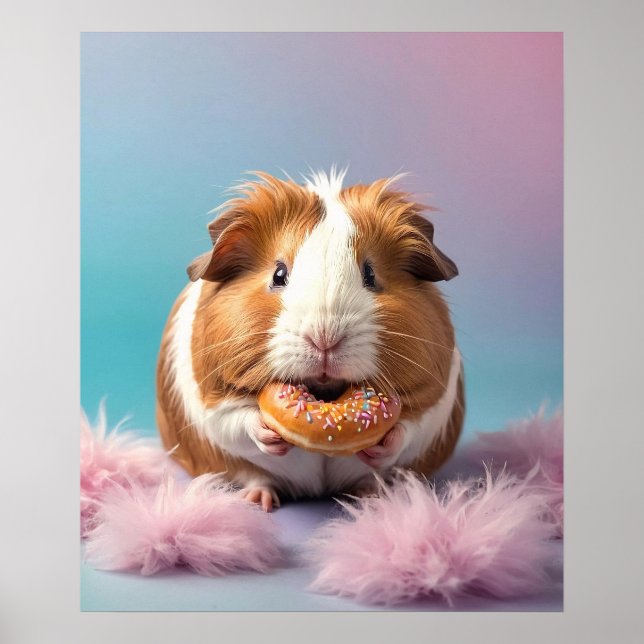 Cute Guinea Pig With Doughnut Pastel Gradient  Poster (Front)