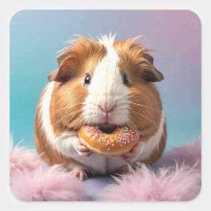 Cute Guinea Pig With Doughnut Pastel Gradient Square Sticker