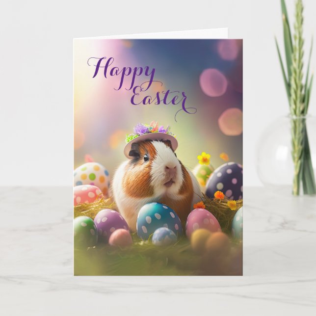Cute Guinea Pig with Eggs Easter Holiday Card (Front)