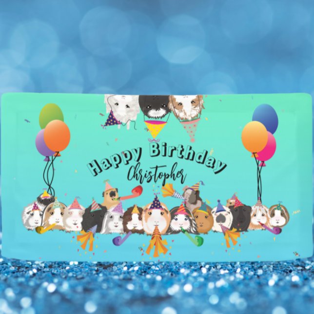 Cute Guinea Pigs & Balloons Birthday Banner (Creator Uploaded)