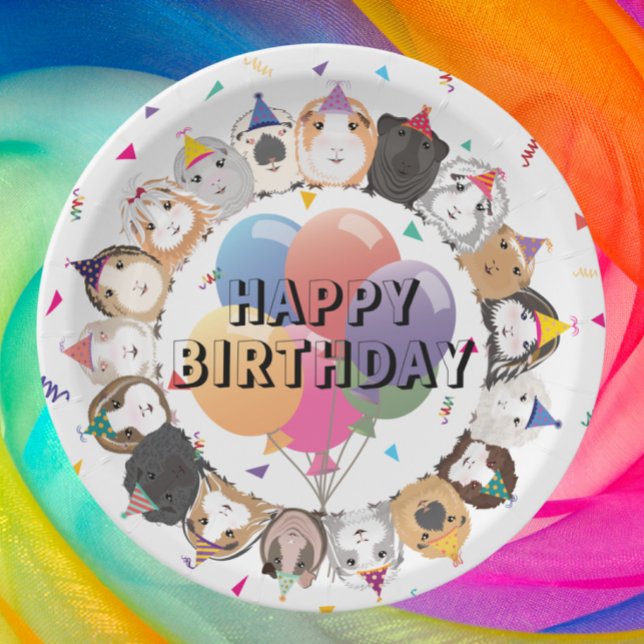 Cute Guinea Pigs & Balloons Birthday Party Paper Plate (Creator Uploaded)