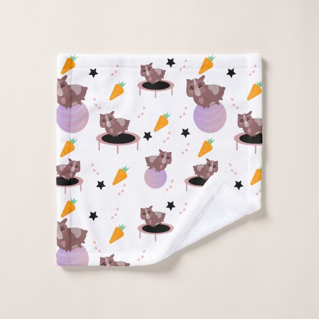 Cute Guinea Pigs Exercising Bath Towel Set (Wash Cloth)
