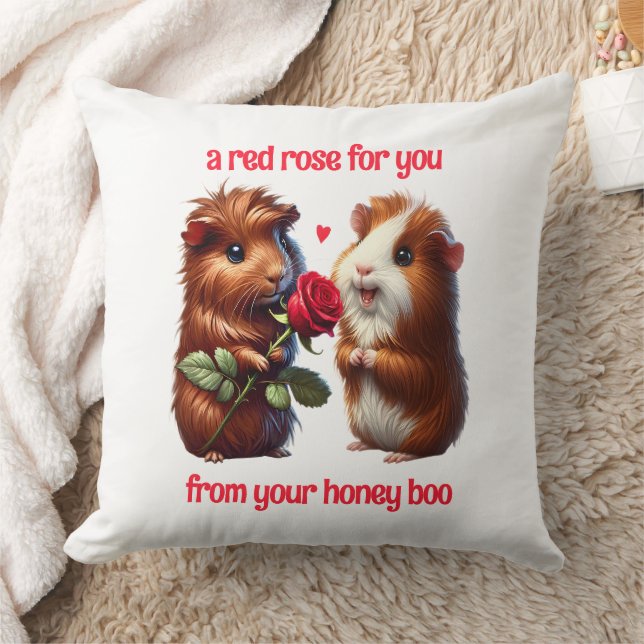 Cute Guinea Pigs in Love Exchange a Red Rose Cushion (Blanket)