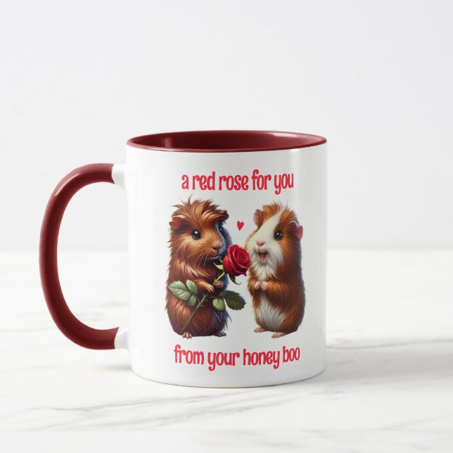 Cute Guinea Pigs in Love Exchange a Red Rose Mug (Left)