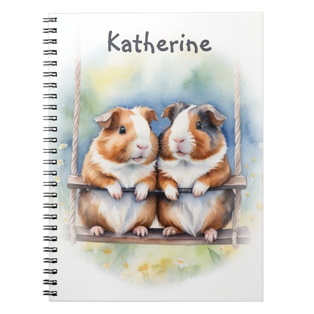 Cute Guinea Pigs on a Swing Personalised Notebook (Front)