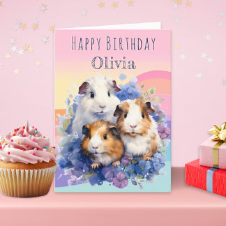 Cute Guinea Pigs Pretty Personalised Birthday Card