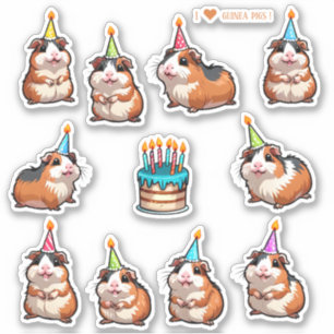Cute Guinea Pigs Scrapbook Birthday Stickers