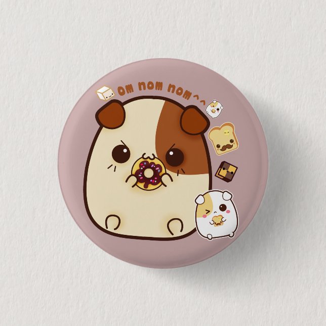 Cute guinea pigs with kawaii food 3 cm round badge (Front)