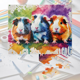 Cute guinea pigs with splashes of colour jigsaw puzzle
