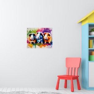 Cute guinea pigs with splashes of colour poster