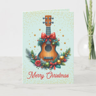Cute Guitar and Garland Christmas Card