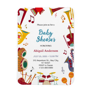 Cute Guitar Musical Unique Baby Shower Invitation Magnet