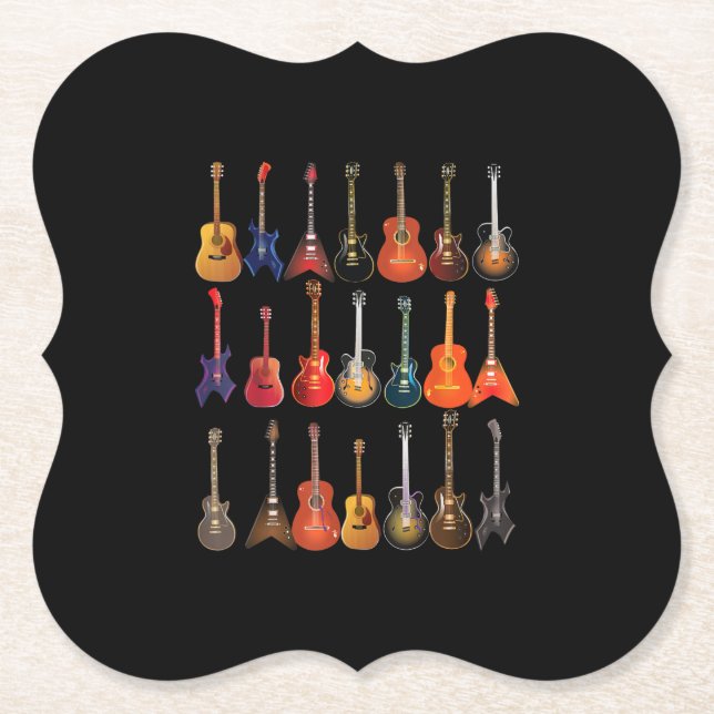 Cute Guitar Rock And Roll Musical Instruments Gift Paper Coaster (Front)