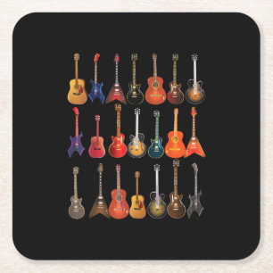 Cute Guitar Rock And Roll Musical Instruments Gift Square Paper Coaster