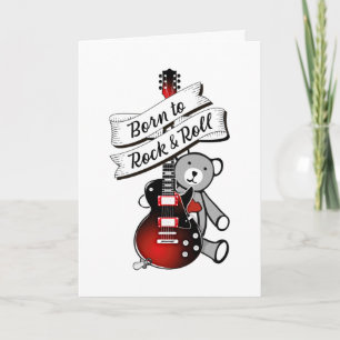 Cute Guitar Teddy Musician Born to Rock Kids Baby  Card
